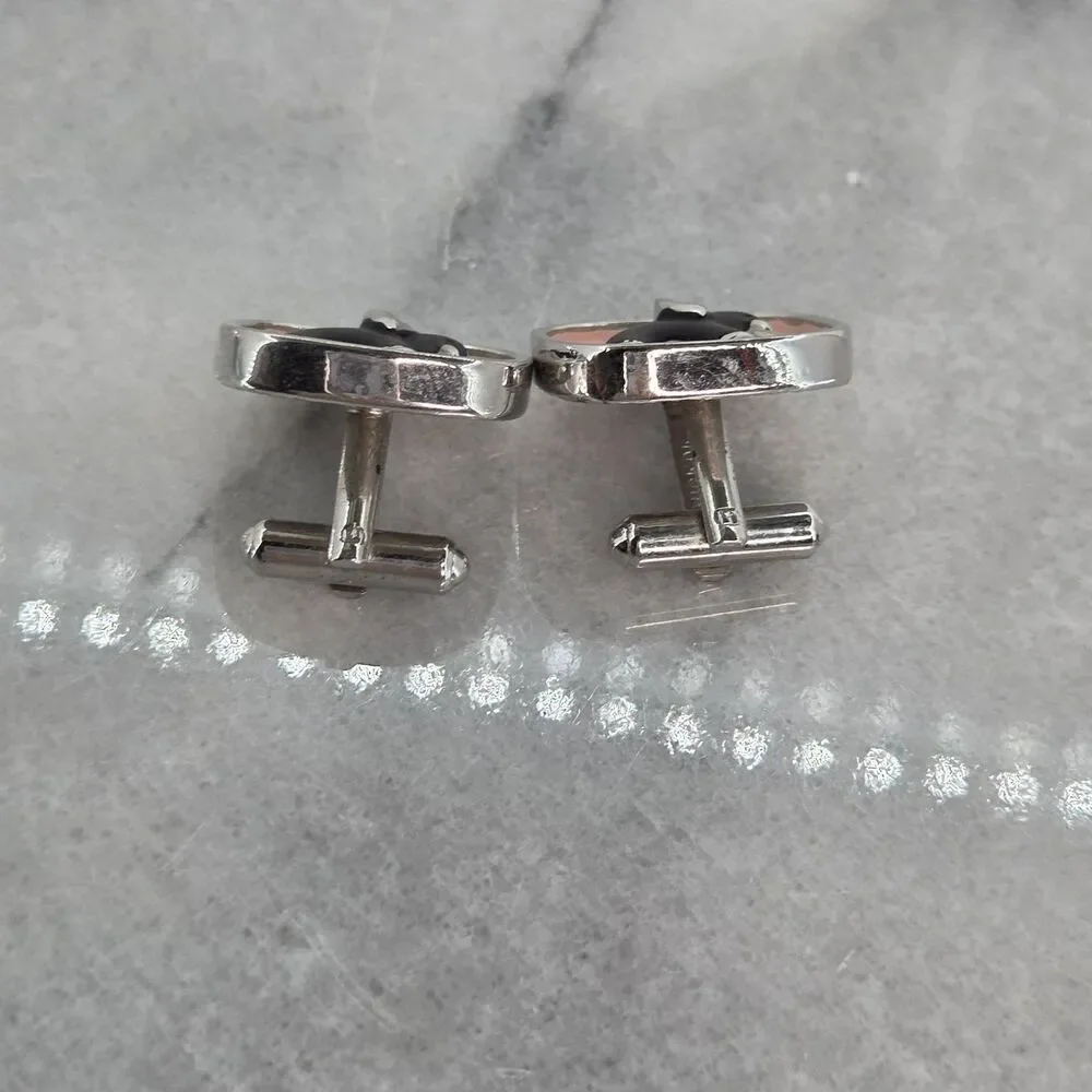 Pink Enamel Black Elephant Cufflinks Mens Silver Tone Bullet Back Dress Set